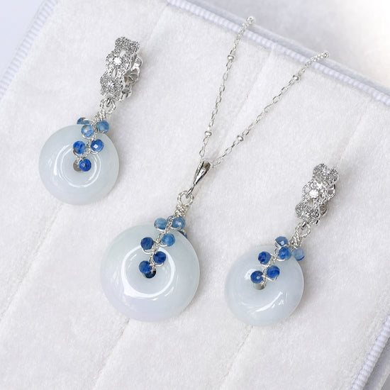 Light Blue Jade with Kyanite Vine Earrings and Necklace Set
