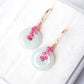 Light Green Jade with Pink Sapphire Vine Earrings - Dapped Single CZ Hook