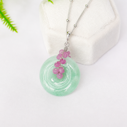 Green Jade Necklace with Pink Sapphire Vine