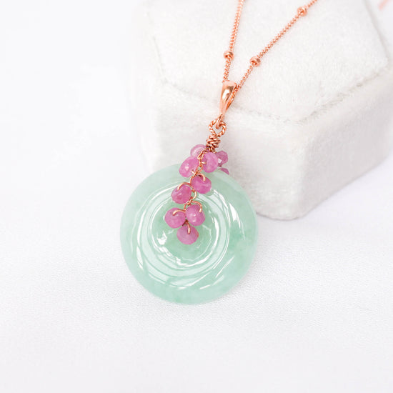 Green Jade Necklace with Pink Sapphire Vine