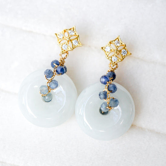 Diamond Ear Studs & Jade with Sapphire Vine