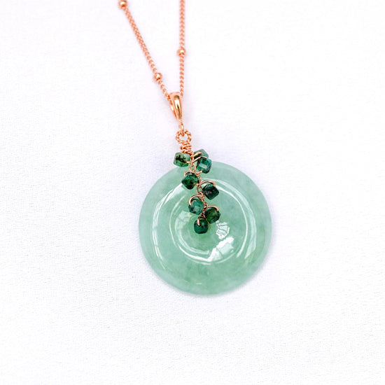 Green Jade with Square Emerald Vine Necklace