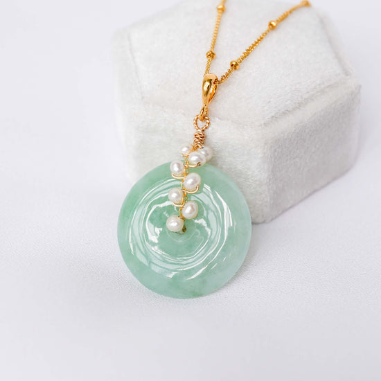 Green Jade with Pearl Vine Necklace