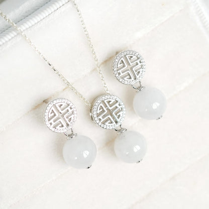 Prosperity White Jade Earrings and Necklace Set