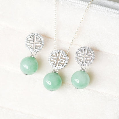 Prosperity Green Jade Earrings and Necklace Set