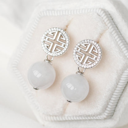 Prosperity White Jade Earrings