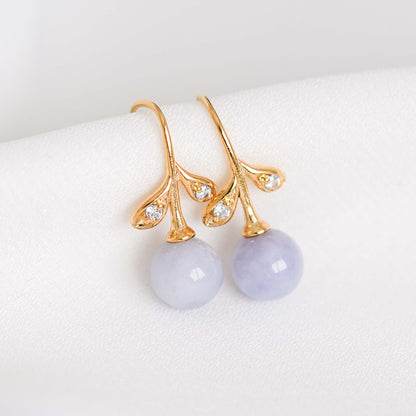 CZ Leaf Hook Earrings with Lavender Jade