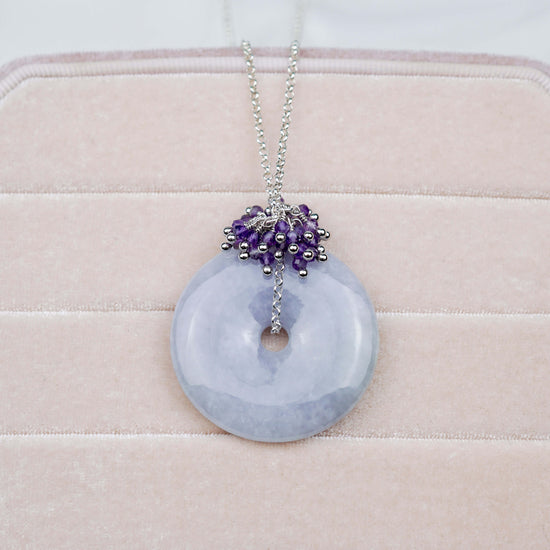 Long Lavender Jade with Amethyst Cluster Necklace