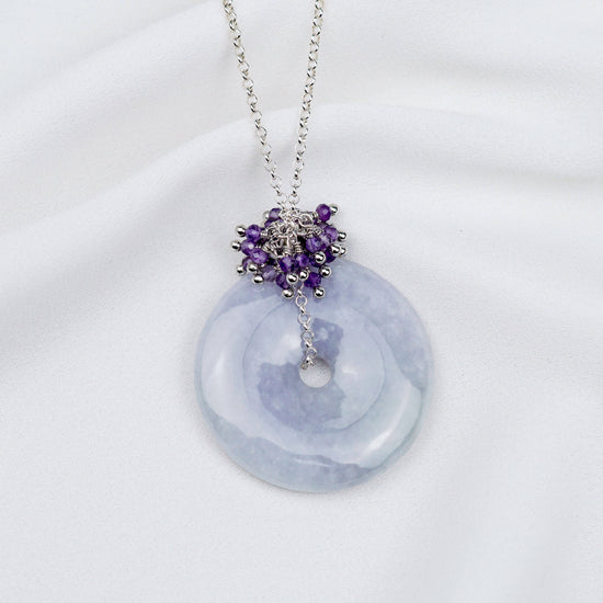 Long Lavender Jade with Amethyst Cluster Necklace