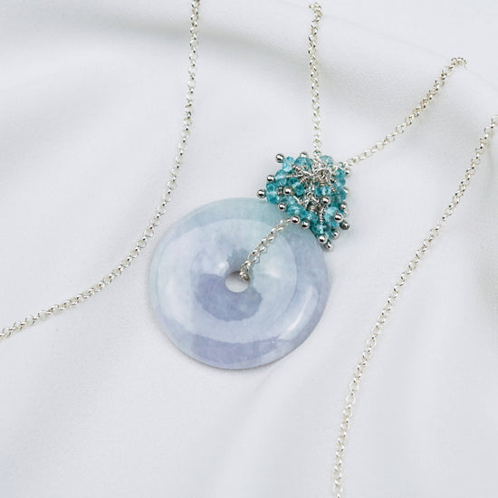 Long Lavender Jade with Aquamarine Cluster Necklace