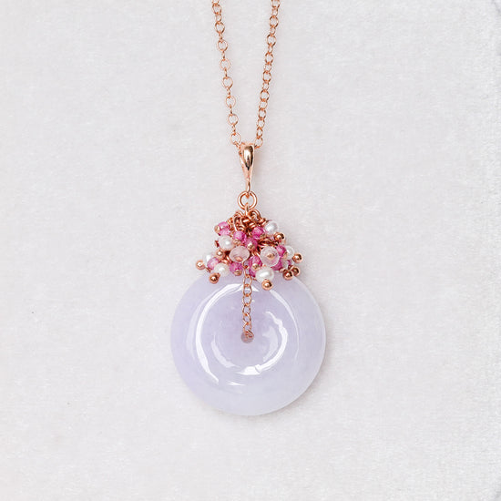 Vivid Lavender Jade Donut with Gem Cluster Necklace