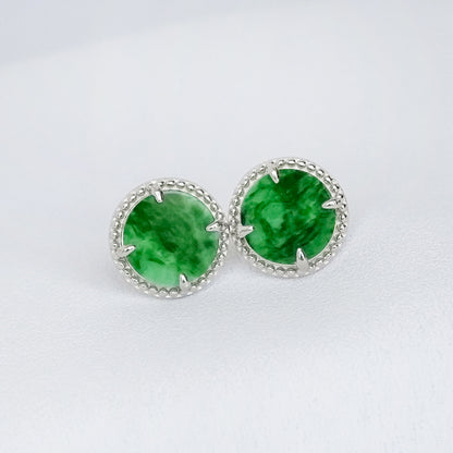 Milgrain Jade Disc Earrings