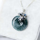 Peacock Blue Jade Donut with Gem Cluster Necklace N102S