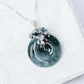 Peacock Blue Jade Donut with Gem Cluster Necklace N102S