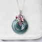 Peacock Blue Jade Donut with Gem Cluster Necklace N103S