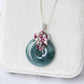 Peacock Blue Jade Donut with Gem Cluster Necklace N103S