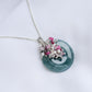 Peacock Blue Jade Donut with Gem Cluster Necklace N103S