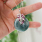 Peacock Blue Jade Donut with Gem Cluster Necklace N103S