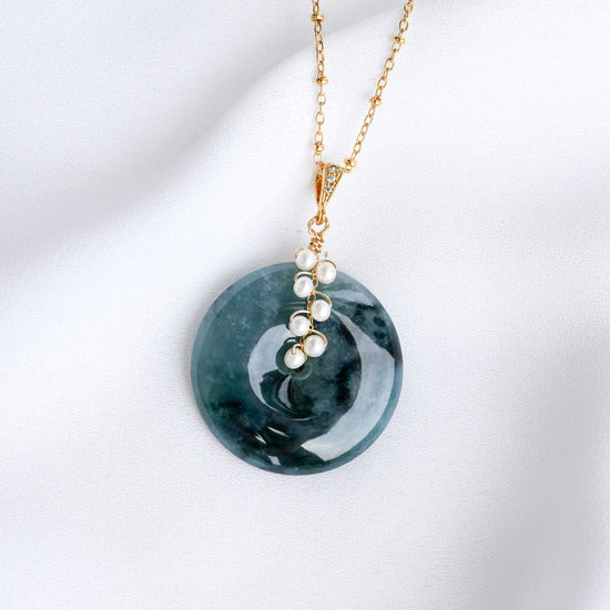 Peacock Blue Jade with Pearl Vine Necklace - N105G