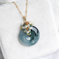 Peacock Blue Jade Donut with Gem Cluster Necklace N106G