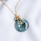 Peacock Blue Jade Donut with Gem Cluster Necklace N106G