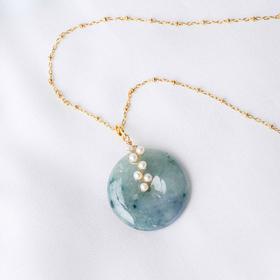Peacock Blue Jade with Pearl Vine Necklace - N109G