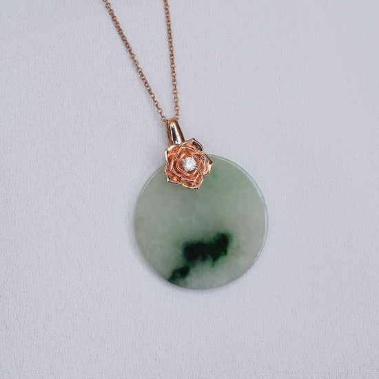 Camellia Round Disc Jade Necklace N10R