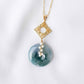 Peacock Blue Jade with Peranakan Tile and Pearl Vine Necklace - N110G