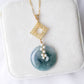 Peacock Blue Jade with Peranakan Tile and Pearl Vine Necklace - N110G