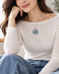 Peacock Blue Jade with Pearl Vine Necklace - N111S