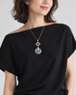 Peacock Blue Jade with Peranakan Tile and Pearl Vine Necklace - N112S
