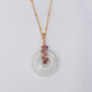 White Jade with Garnet Vine Necklace N1G