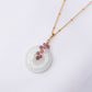 White Jade with Garnet Vine Necklace N1G