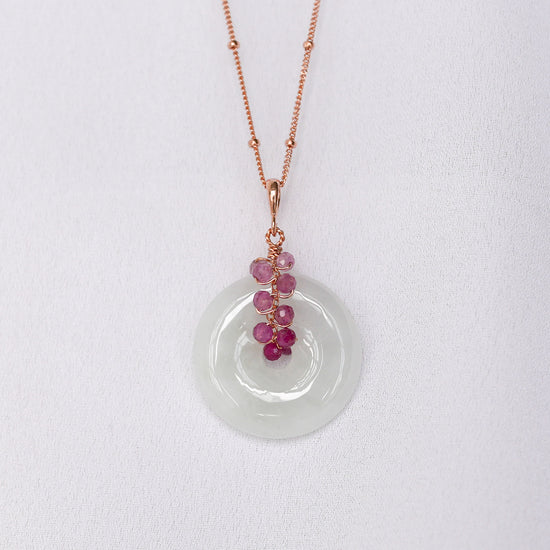 White Jade with Pink Sapphire Vine Necklace N3R