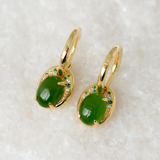 Chic Hoop Earrings with Detachable Twinkling Jade Dangles