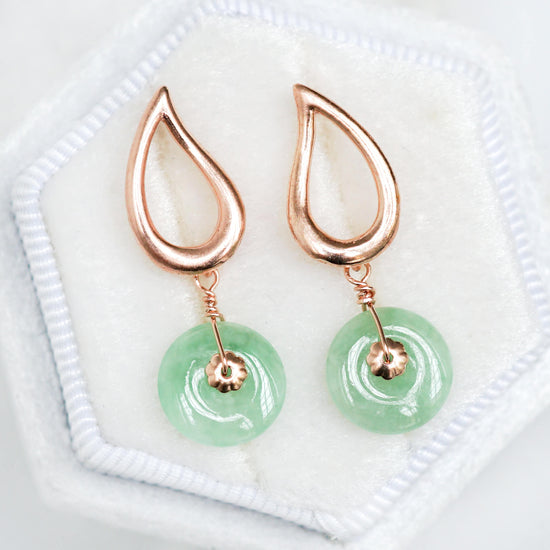Green Jade with Curved Dewdrop Ear Studs