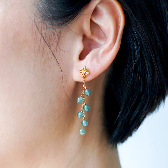 Dangling Glacial Teal Jade with Intricate Ear Studs