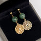 Chic Forest Green Jade Intricate Floral Earrings