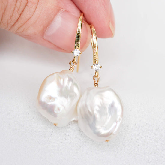 Dapped Hook Earrings with Keshi Pearls