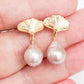 Gingko Leaf Ear Studs with Blush Baroque Pearls