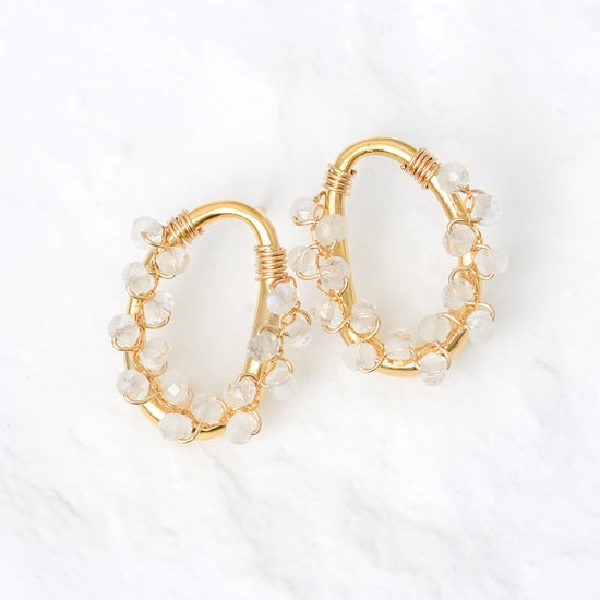 Organic Oval Earrings with Moonstone Vine