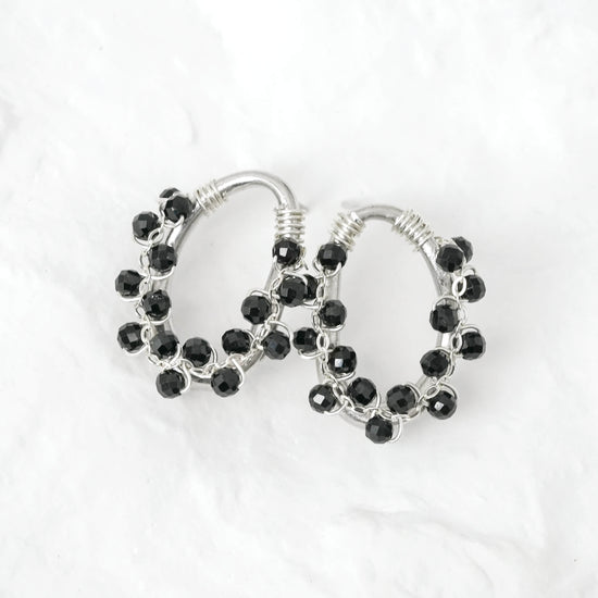 Organic Oval Earrings with Black Spinel Vine