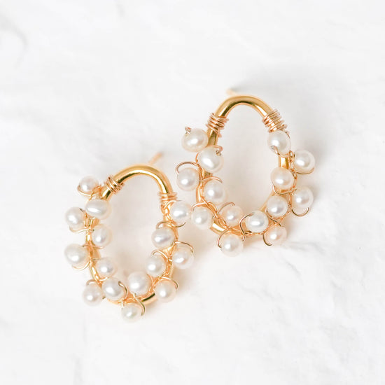 Organic Oval Earrings with Pearl Vine