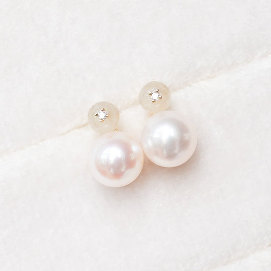 Pearl and Jade Orbit Earrings in 14K Gold