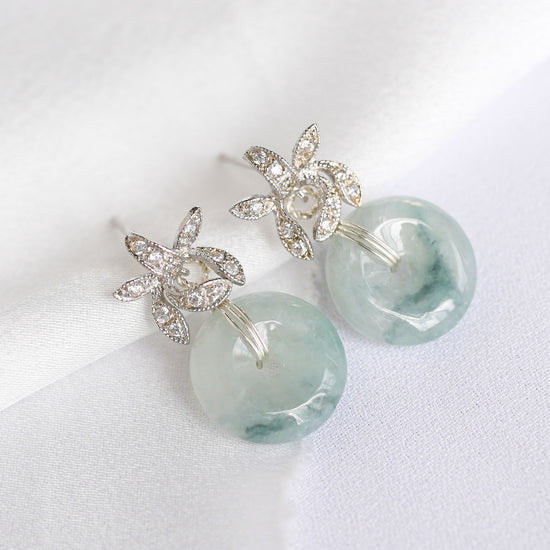 Orchid Ear Studs with Unique Jade Donuts