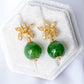 Orchid Ear Studs with Nephrite Jade