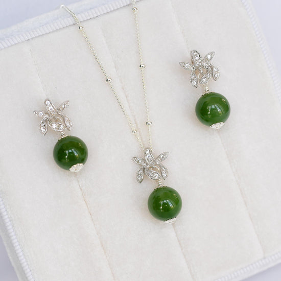 Orchid Jade Earrings and Necklace Set
