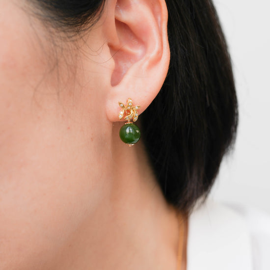 Orchid Ear Studs with Nephrite Jade