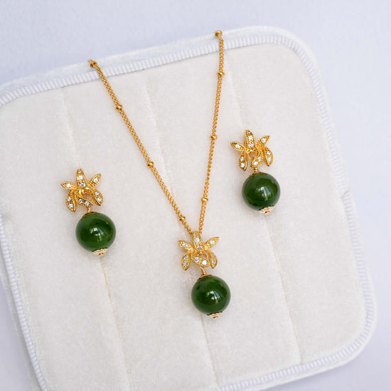 Orchid Jade Earrings and Necklace Set