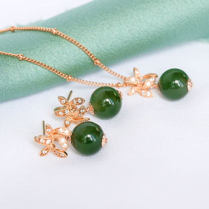 Orchid Jade Earrings and Necklace Set